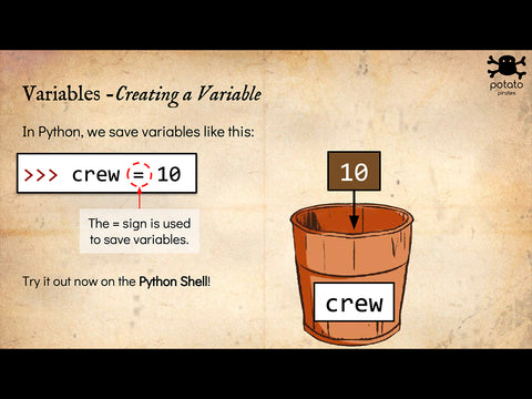 Learn Python with 12 hour curriculum from Potato Pirates, learn variable