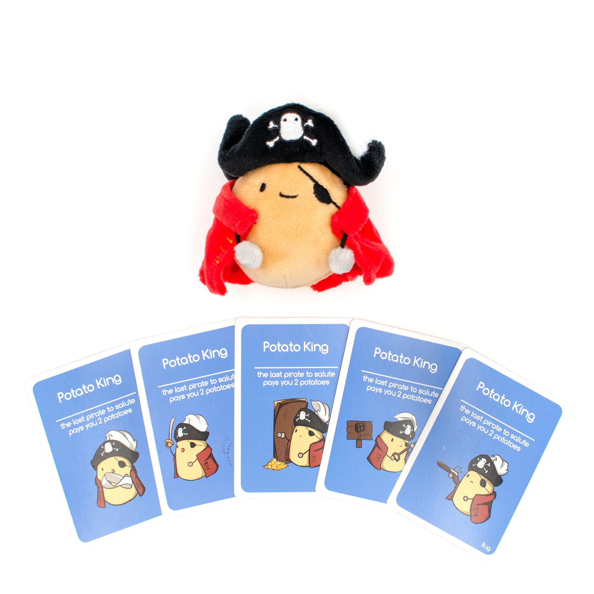 Potato King Plushie Keychain with cards from Potato Pirates card game